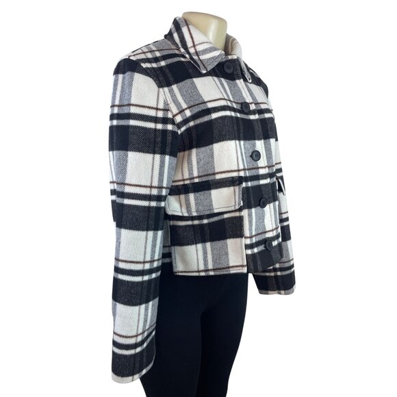 Zara Women's Black & White Plaid Button-Up Jacket With Pockets Sz S - Picture 2 of 8